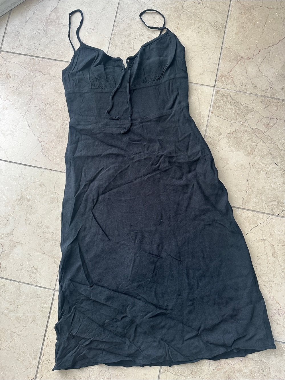 Wilfred Black Midi Slip Dress with Thin Straps